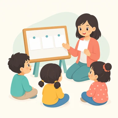 A teacher using printable learning materials in a classroom