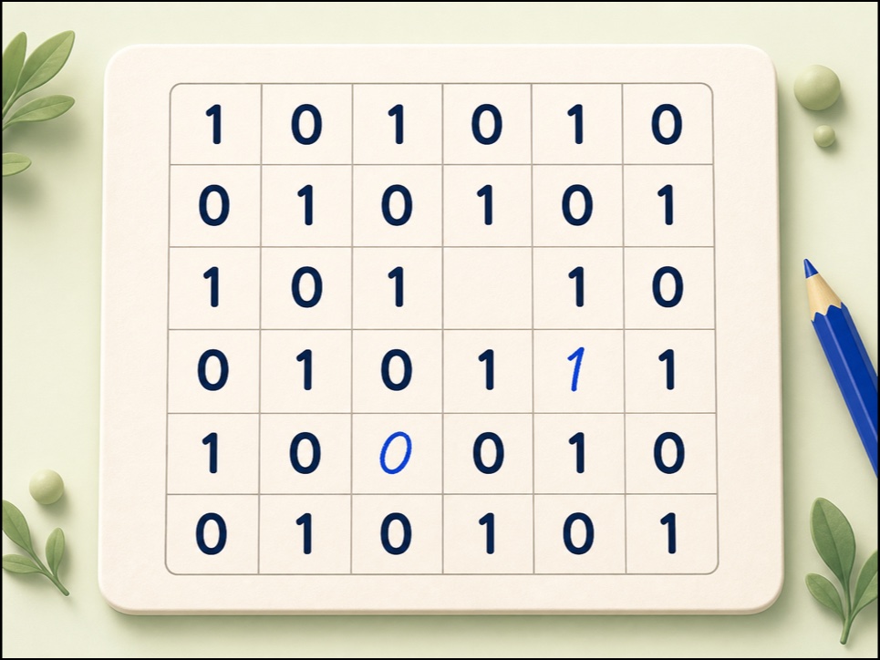 Binary logic grid with zeros and ones