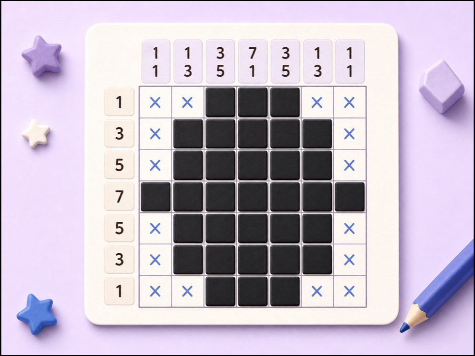 Mini nonogram grid revealing a black star