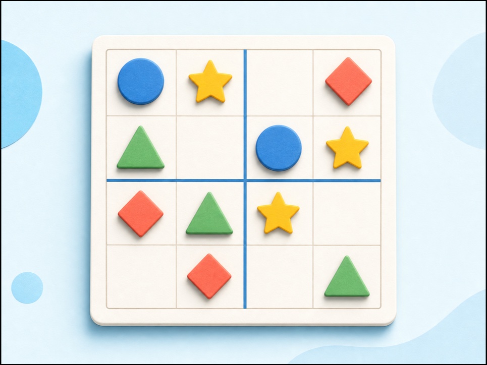 Picture Sudoku grid with colorful tactile shapes