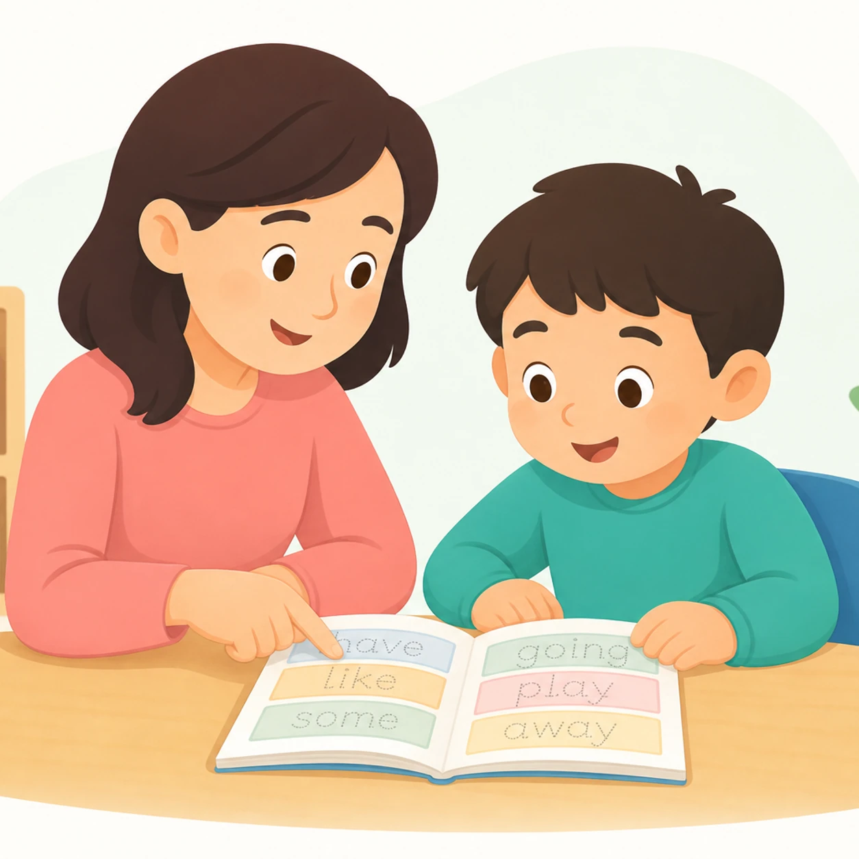 Warm educational illustration for reviewing and tracing primer sight words