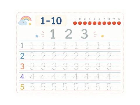 Numbers 1 through 10 tracing worksheet preview