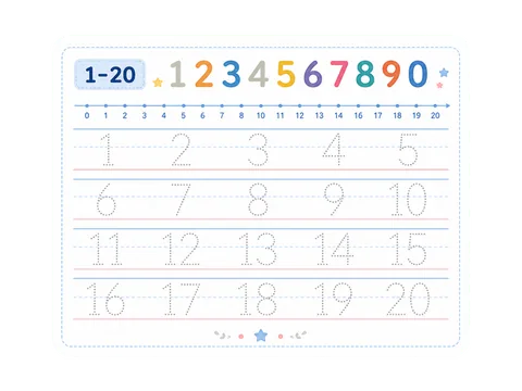 Numbers 1 through 20 tracing worksheet preview