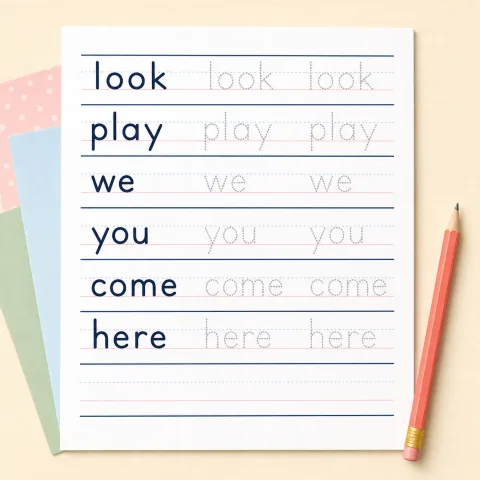 Pre-primer sight-word tracing practice illustration