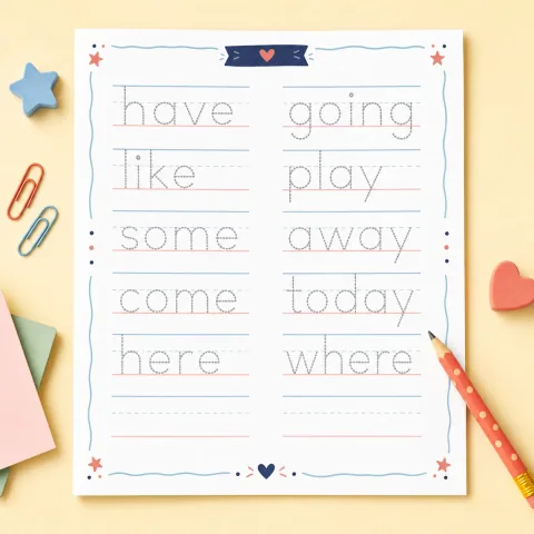 Primer sight-word tracing practice illustration