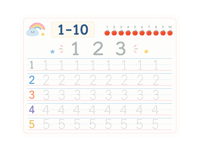 Preview of Numbers 1–10 Tracing Worksheet